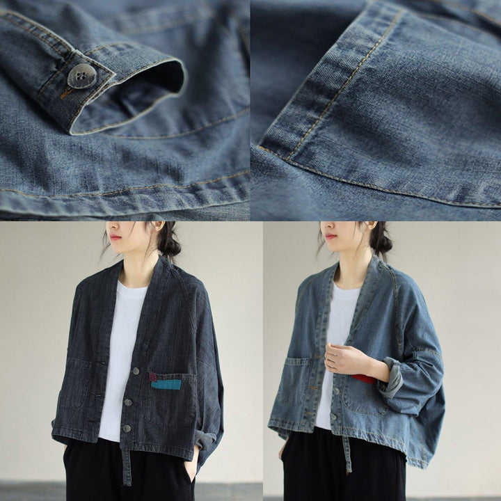 Luvik | V-hals Knapp Klær Motetanker Denim Blå Jakker