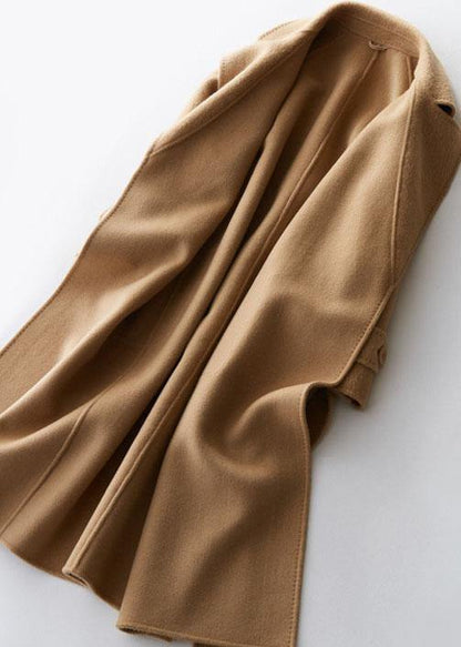 Luvik | Suuret vaatteet pitkät takit käänteellä takit naisille khaki vyö vyötäröllä villatakki