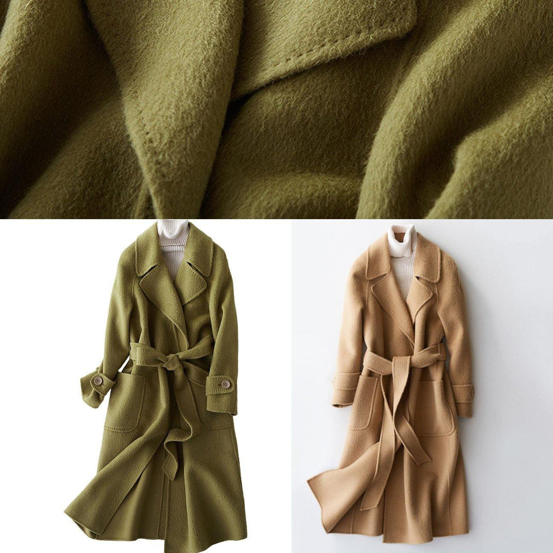 Luvik | Store klær lange jakker med panne jakker for kvinner khaki belte i midjen cardigan