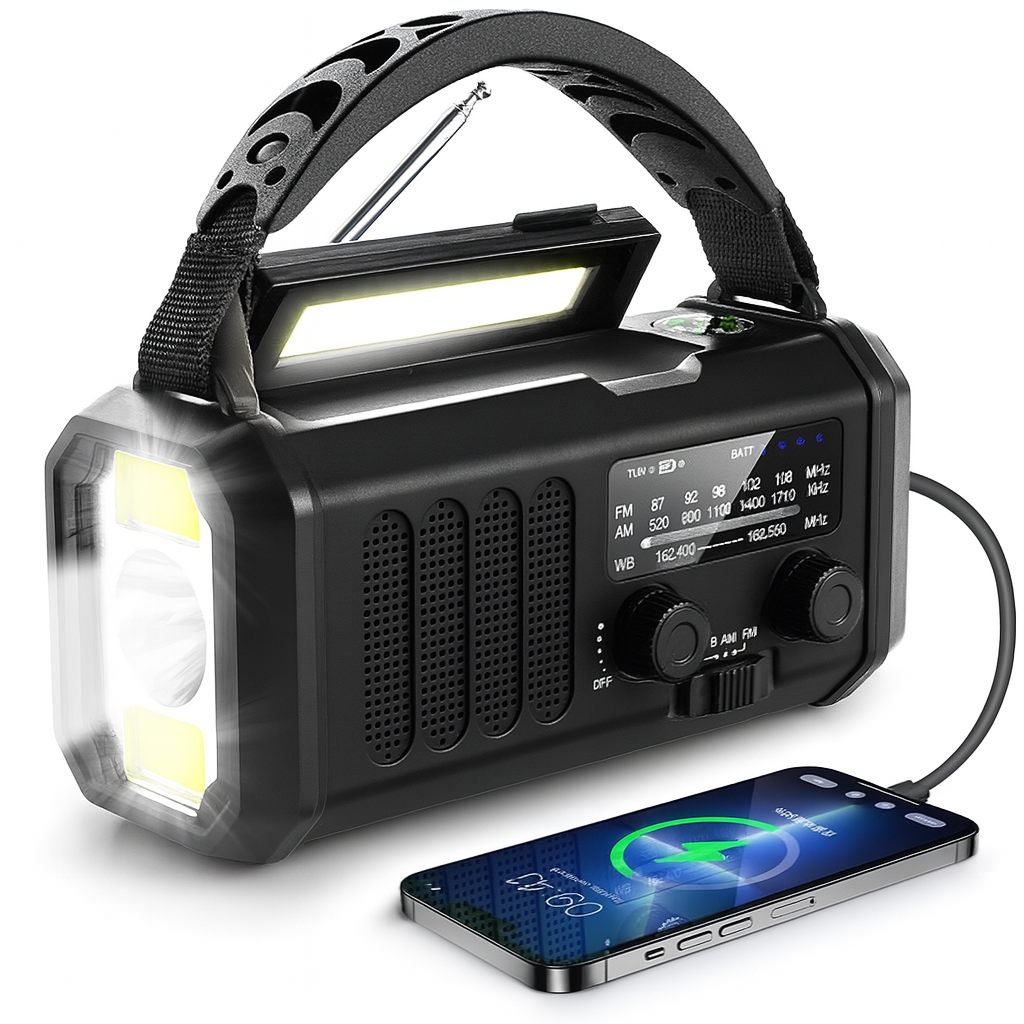 Nødsituasjon Bølge Krise Radio – Nødradio med Power Bank, LED Lommelykt, Dynamo og Kompass | Luvikno
