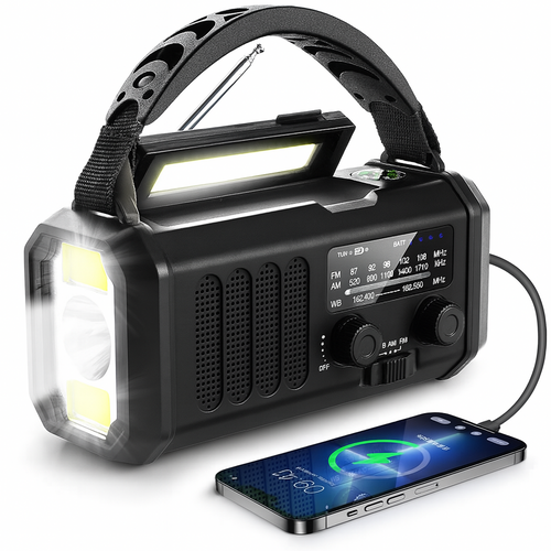 Nødvending Bølge Krise Radio – Nød Radio med Powerbank, LED Lommelykt, Dynamo, og Kompass | Luvikno