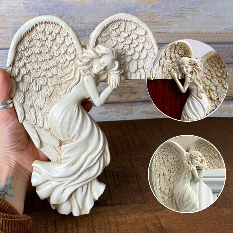 Engelvings dørkarmdekorasjon i resin | Luvikno