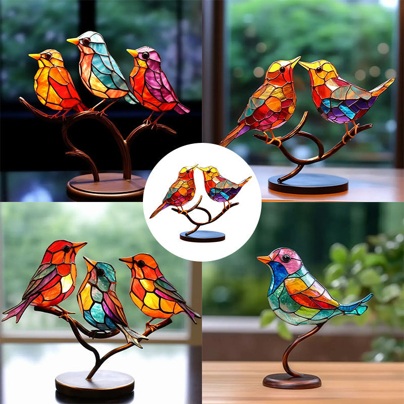 Fugler på grener flekkete akryl ornamenter, dobbeltsidig multicolor stil | Luvikno