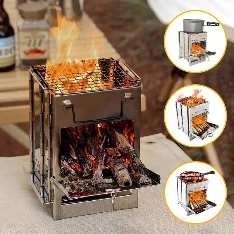 Luvikno | Utendørs sammenleggbart vedovn mini rustfritt stål grill camping piknik