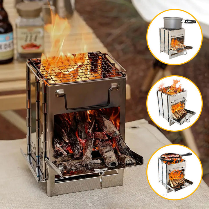 Luvikno | Utendørs sammenleggbart vedovn mini rustfritt stål grill camping piknik