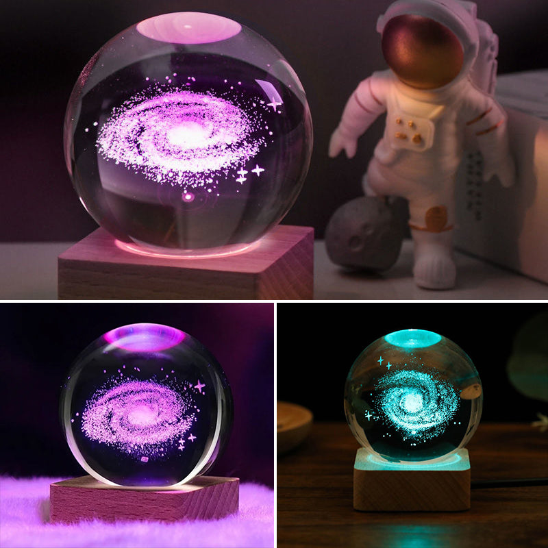 3D Galaxy Crystal Ball Natt Lys Dekor Lampe | Luvikno