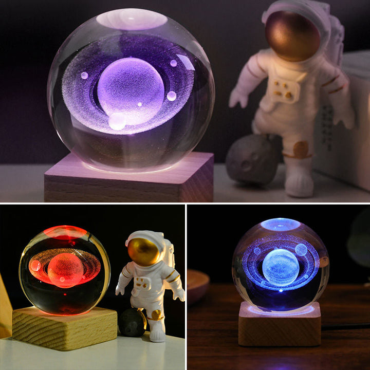 3D Galaxy Crystal Ball Natt Lys Dekor Lampe | Luvikno