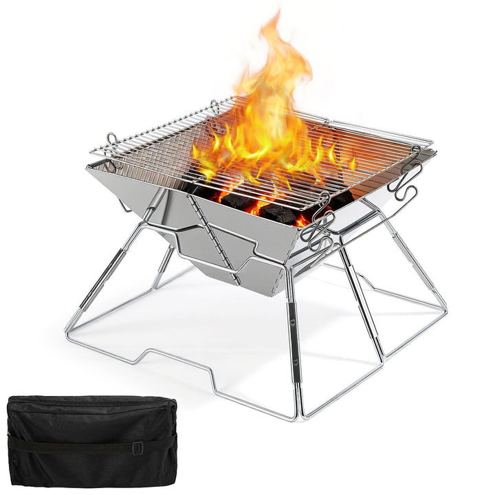 Foldbar Camping Grill i Rustfritt Stål med Høydejusterbar Grillstativ | Luvikno