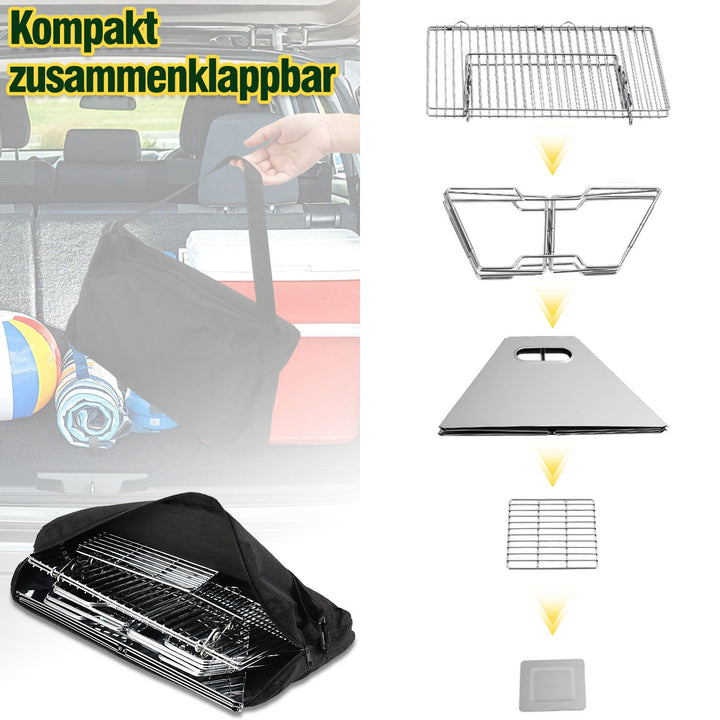 Foldbar Camping Grill i Rustfritt Stål med Høydejusterbar Grillstativ | Luvikno