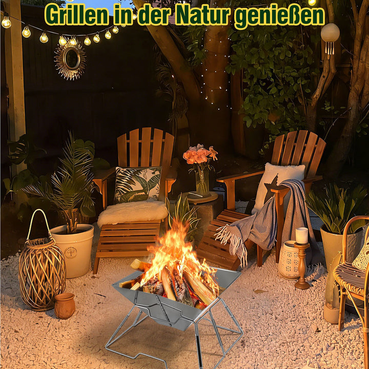 Foldbar Camping Grill i Rustfritt Stål med Høydejusterbar Grillstativ | Luvikno