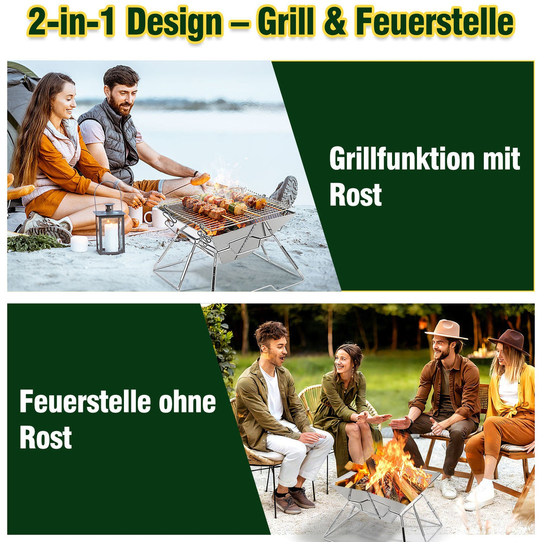 Foldbar Camping Grill i Rustfritt Stål med Høydejusterbar Grillstativ | Luvikno