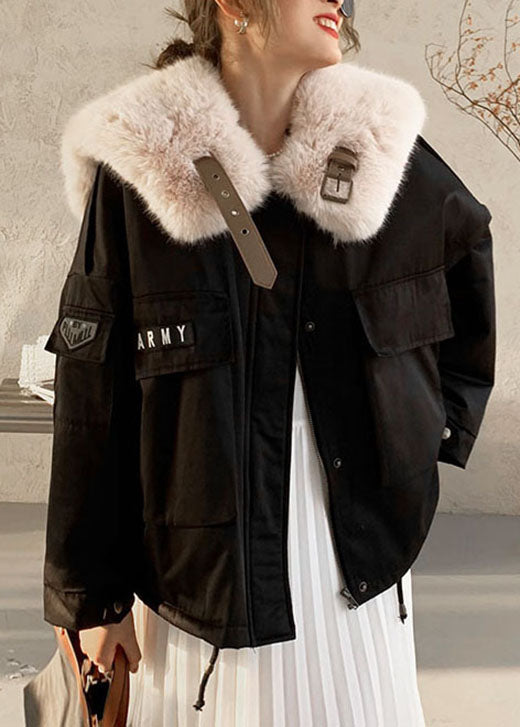 Luvik | Svart Fox Col Zip-Up Coton Fin Fyllt Dunjakker Vinter