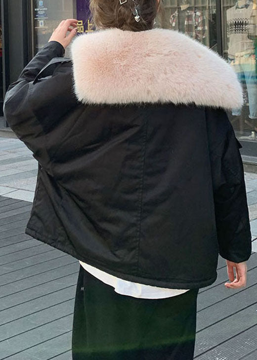 Luvik | Svart Fox Col Zip-Up Coton Fin Fyllt Dunjakker Vinter