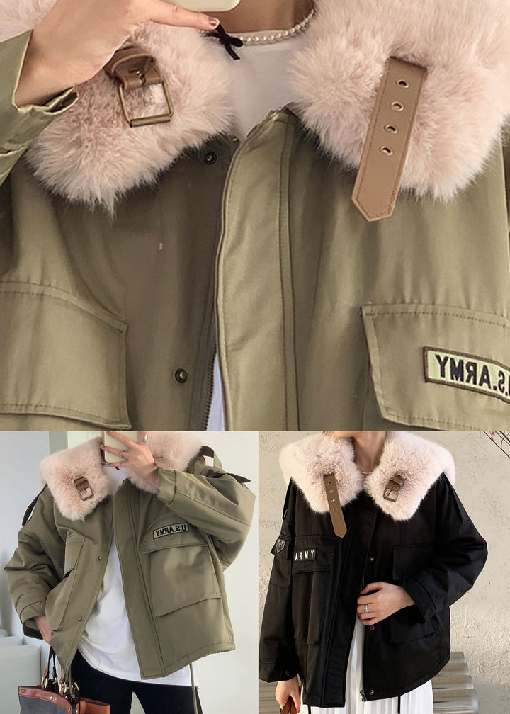 Luvik | Svart Fox Col Zip-Up Coton Fin Fyllt Dunjakker Vinter