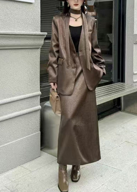 Luvik | Terävähelmaiset mustat satiinitakit ja maksihameet Kaksiosainen asuste