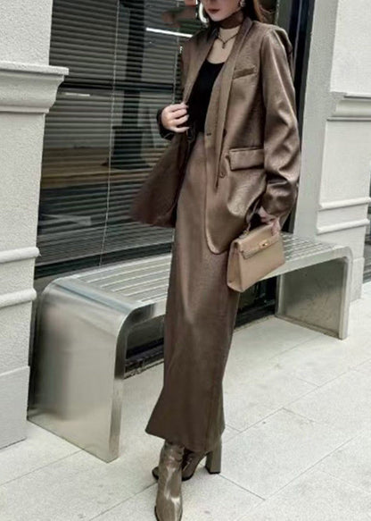 Luvik | Terävähelmaiset mustat satiinitakit ja maksihameet Kaksiosainen asuste