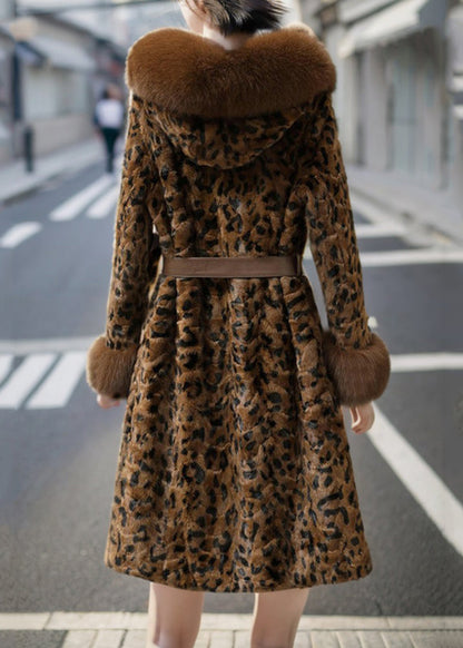 Luvik | Café Nahka ja Turkis Pitkä Takki Painettu Usva Sametti