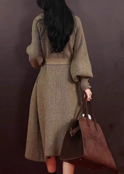 Luvik | Harma Peter Pan kauluksella taskut sidottava vyö neulepitkiä takkeja