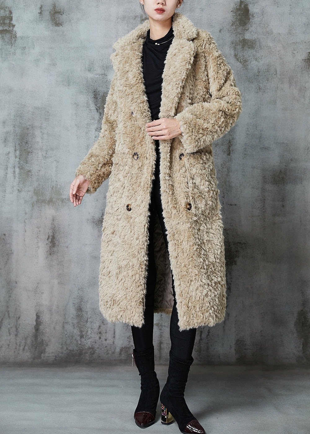 Luvik | Khaki Toppatumpuiset Paksut Pehmeät Turkiskuosiset Takit Talvi