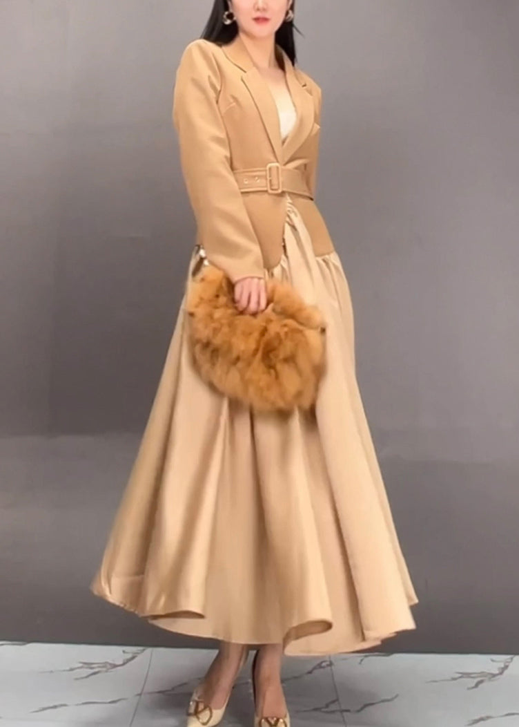 Luvik | Khaki Notchée Patchwork Vyöt Pitkät Trenchcoatit