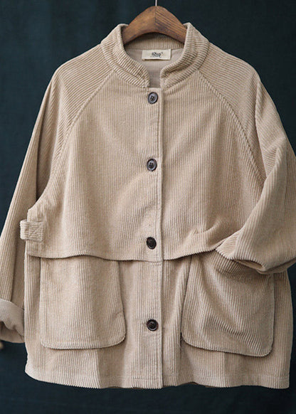 Luvik | Keltaisella tikkipainikkeella varustettu corduroyvaihteellinen takki korkealla kauluksella