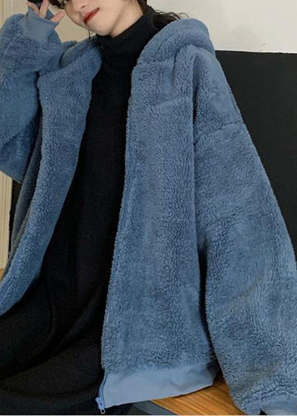 Luvik | sininen pitkävillatakki Pitkähihainen leveä puolipitkä takki hupulla talvivaatteisiin
