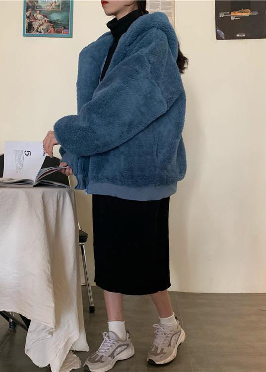 Luvik | sininen pitkävillatakki Pitkähihainen leveä puolipitkä takki hupulla talvivaatteisiin