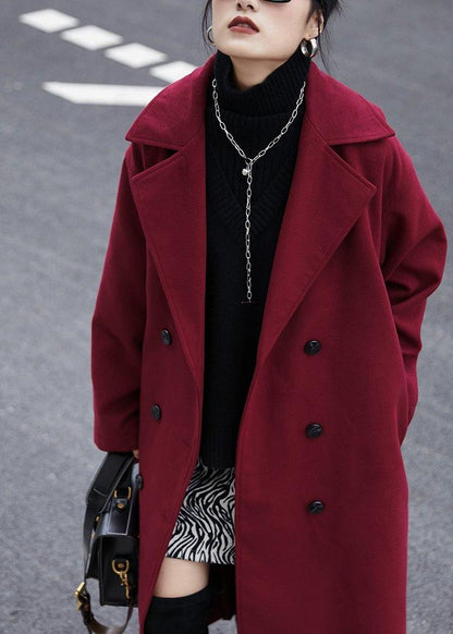 Luvik | burberry-takkia viininpunaisesta villasta rento malli V-pääntie tupla rinnalla takit ulkovaatteet