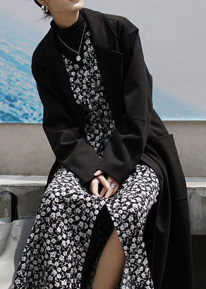 Luvik | Ulkovaatteet villasta suuret koot musta pitkä take, jossa integroitu vyö