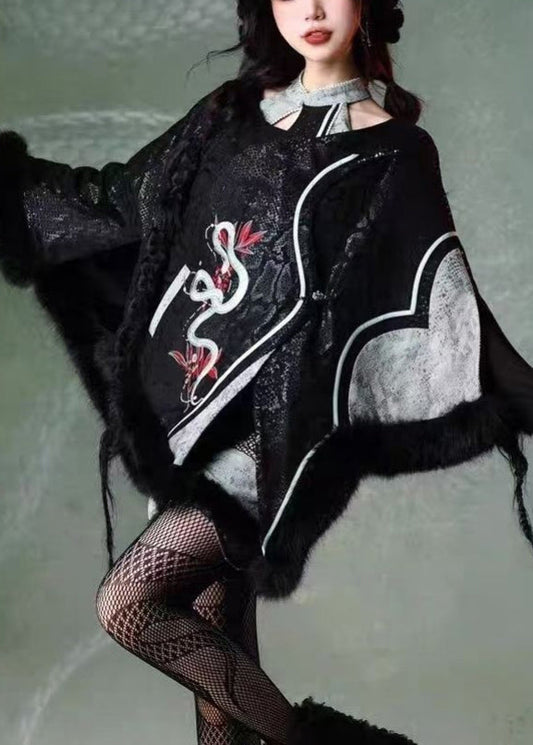 Luvik | Takki keinonahkaa musta brodeerattu patchwork