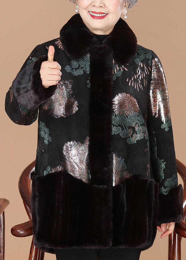 Luvik | Punainen karvakaulus Painettu Mink Sametti Paksut Takit