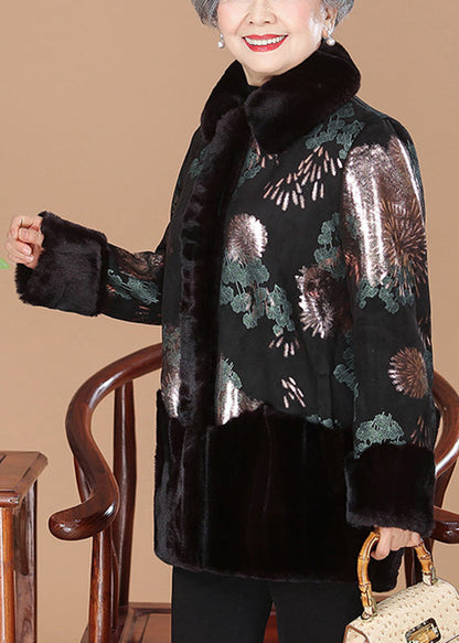 Luvik | Punainen karvakaulus Painettu Mink Sametti Paksut Takit