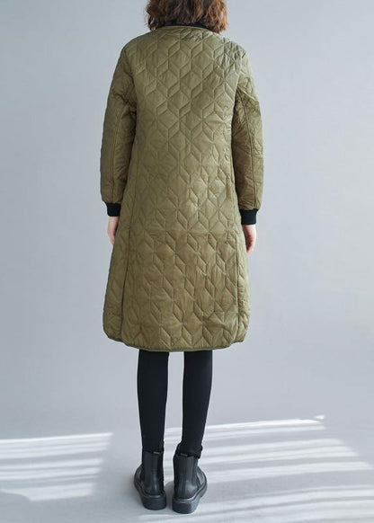 Luvik | trendikkäät vihreät armeijan talvitakit suuret koot O-kaula-aukko vetoketjulla päällystakki