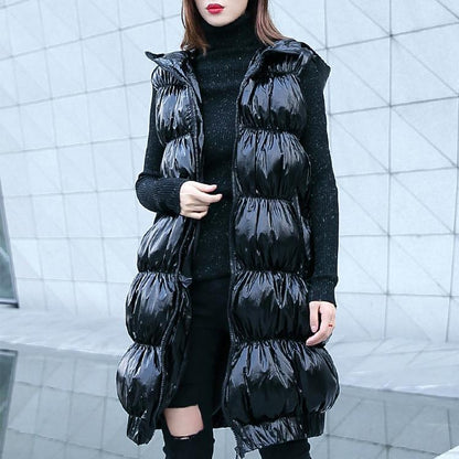 Luvik | musta untuvatakki plus-koko hupulla vetoketju lämpimät toppatakit ilman hihoja