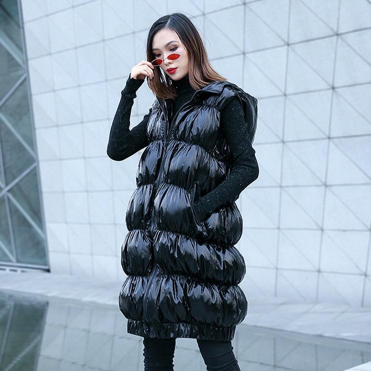 Luvik | musta untuvatakki plus-koko hupulla vetoketju lämpimät toppatakit ilman hihoja