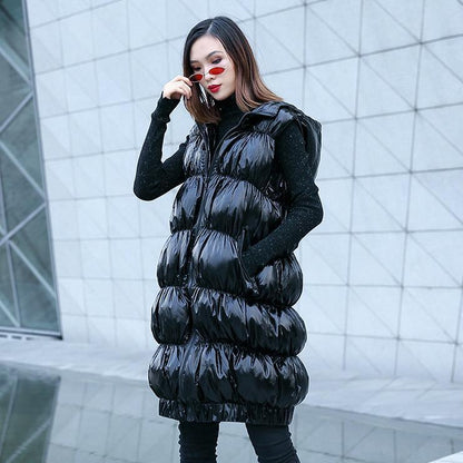 Luvik | musta untuvatakki plus-koko hupulla vetoketju lämpimät toppatakit ilman hihoja