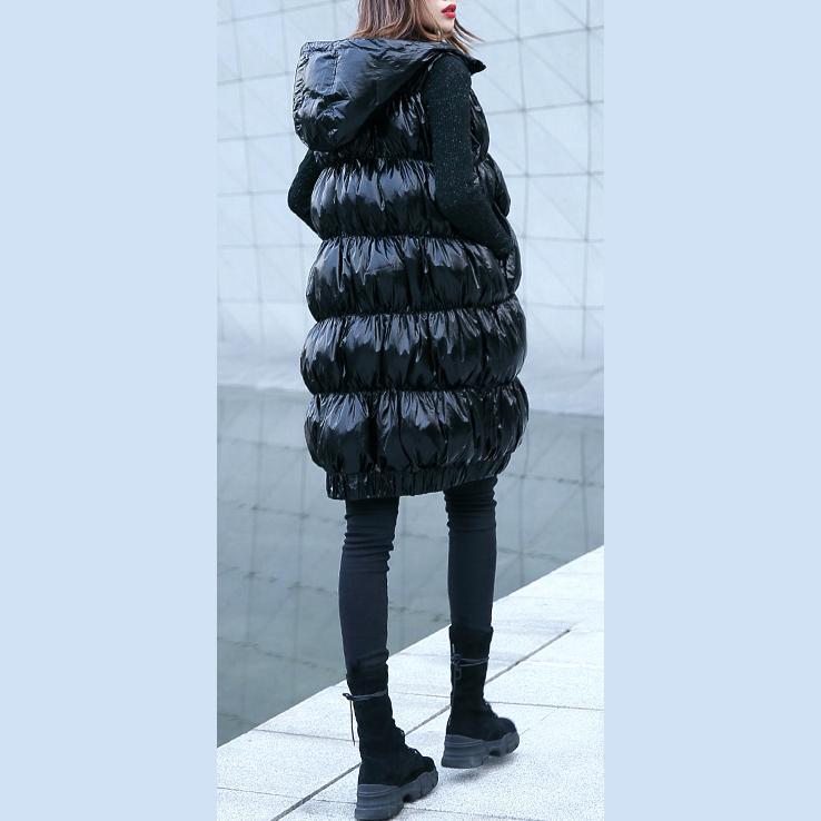 Luvik | musta untuvatakki plus-koko hupulla vetoketju lämpimät toppatakit ilman hihoja