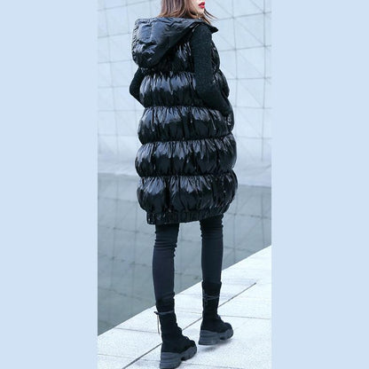 Luvik | musta untuvatakki plus-koko hupulla vetoketju lämpimät toppatakit ilman hihoja