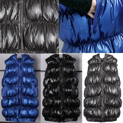 Luvik | musta untuvatakki plus-koko hupulla vetoketju lämpimät toppatakit ilman hihoja