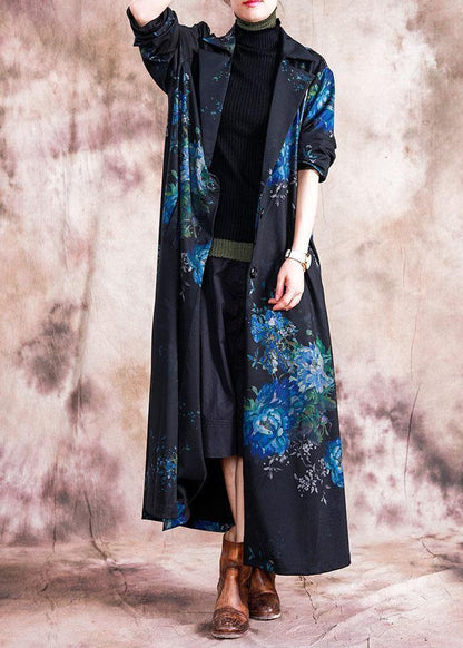 Luvik | sinipainatus takki leveät ulkovaatteet käännettävä kaulus