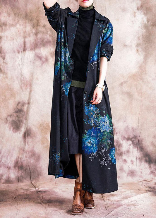 Luvik | sinipainatus takki leveät ulkovaatteet käännettävä kaulus