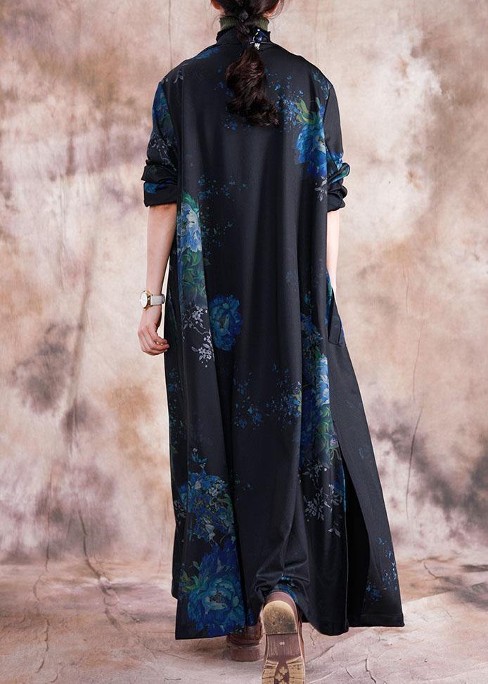 Luvik | sinipainatus takki leveät ulkovaatteet käännettävä kaulus