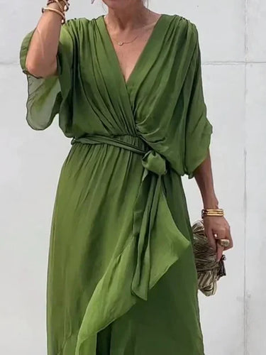 Luvik | vihreä v-kaula-auko -chiffon midi-mekko