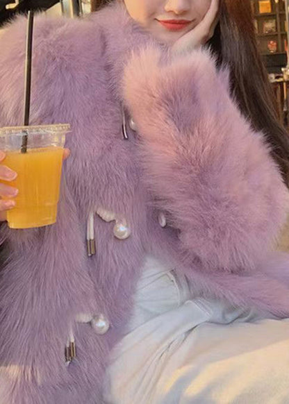 Luvik | Lila Korkeakauluksinen Napillinen Nahka ja Turkissa olevat Takit