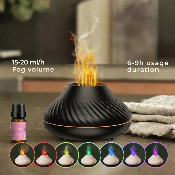 FlameGlow Luftfukter Aromaterapi Diffuser | Tilfører Fuktighet - Lindrer Tørr Luft - Hjelper med å Slappe Av - Stille Diffuser for Hjem eller Kontor Luvikno