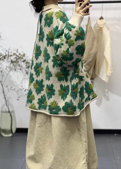 Luvik | Vihreällä taskulla varustettu pitkähihaisista puuvillaneuleesta tehty takki