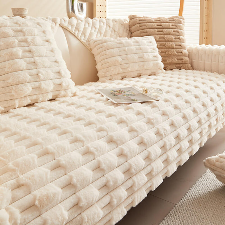 Fluffy Plush Stripet Møbelbeskytter Sofa Deksel - Rutsjfritt | Luvikno