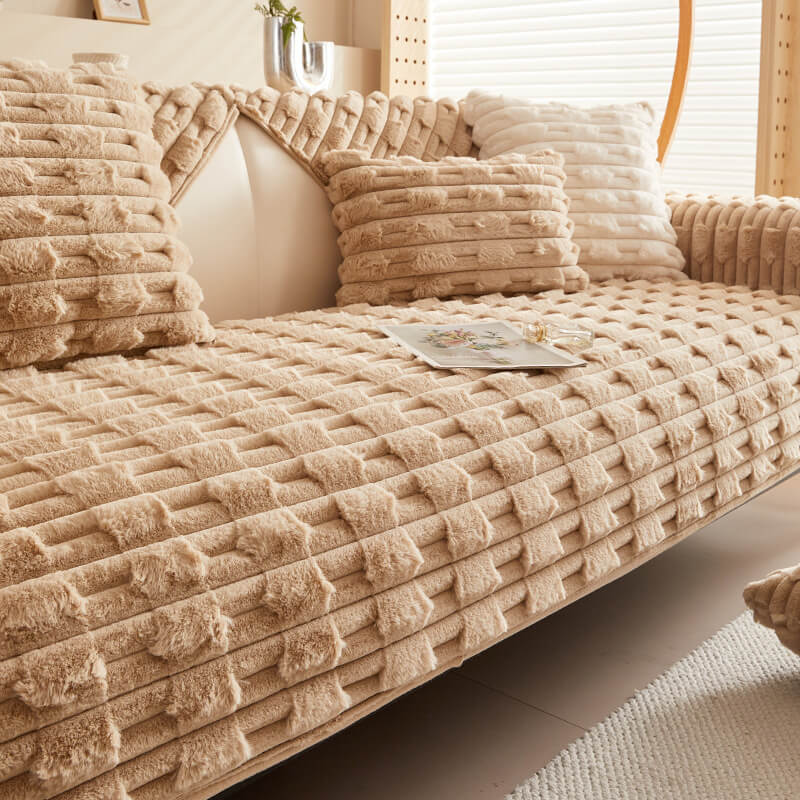 Fluffy Plush Stripet Møbelbeskytter Sofa Deksel - Rutsjfritt | Luvikno