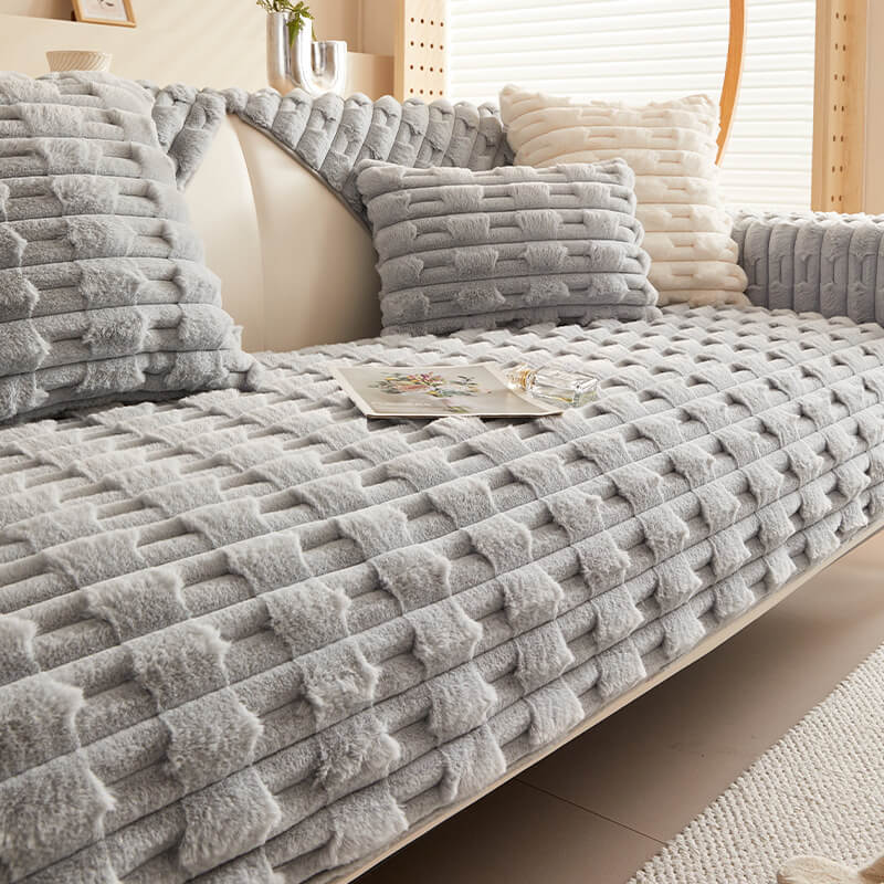 Fluffy Plush Stripet Møbelbeskytter Sofa Deksel - Rutsjfritt | Luvikno