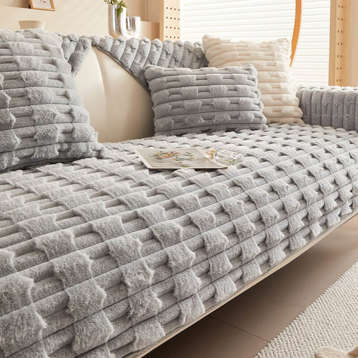 Fluffy Plush Stripet Møbelbeskytter Sofa Deksel - Rutsjfritt | Luvikno